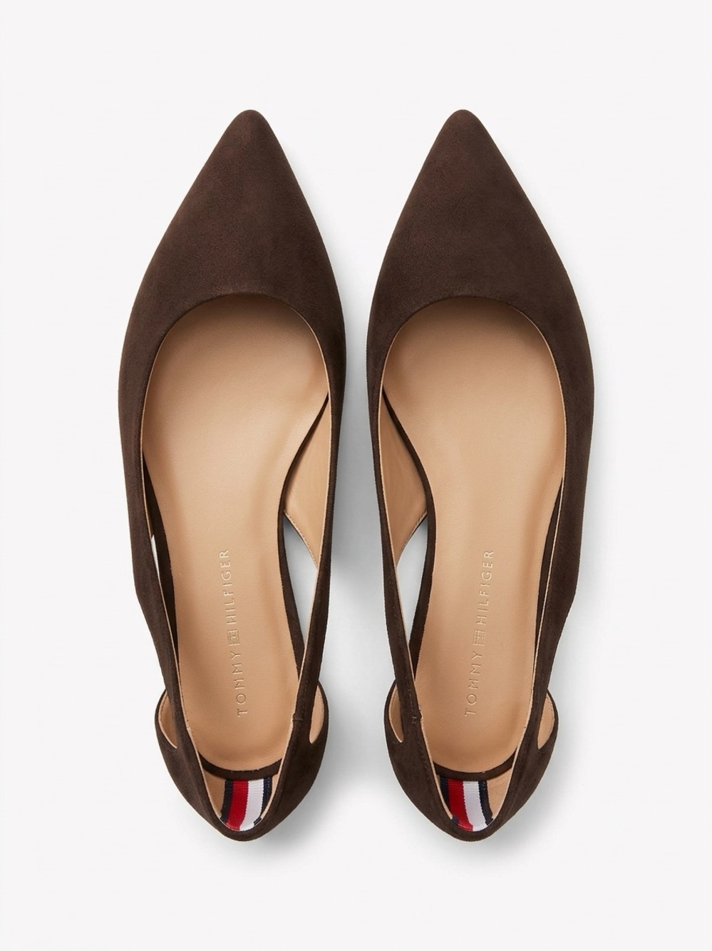 Tommy Hilfiger Dark Brown Suede Pointed Slingback Flats